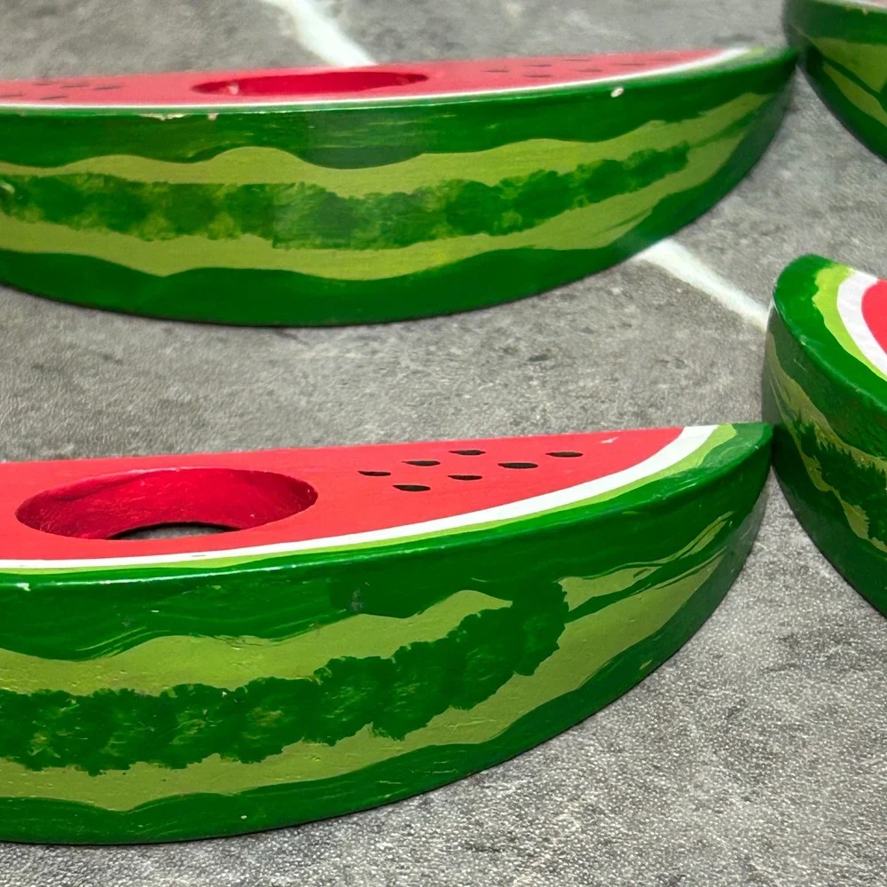 Vintage Watermelon Wooden Napkin Rings Set of 4 Hand Painted Fruit Picnic Decor